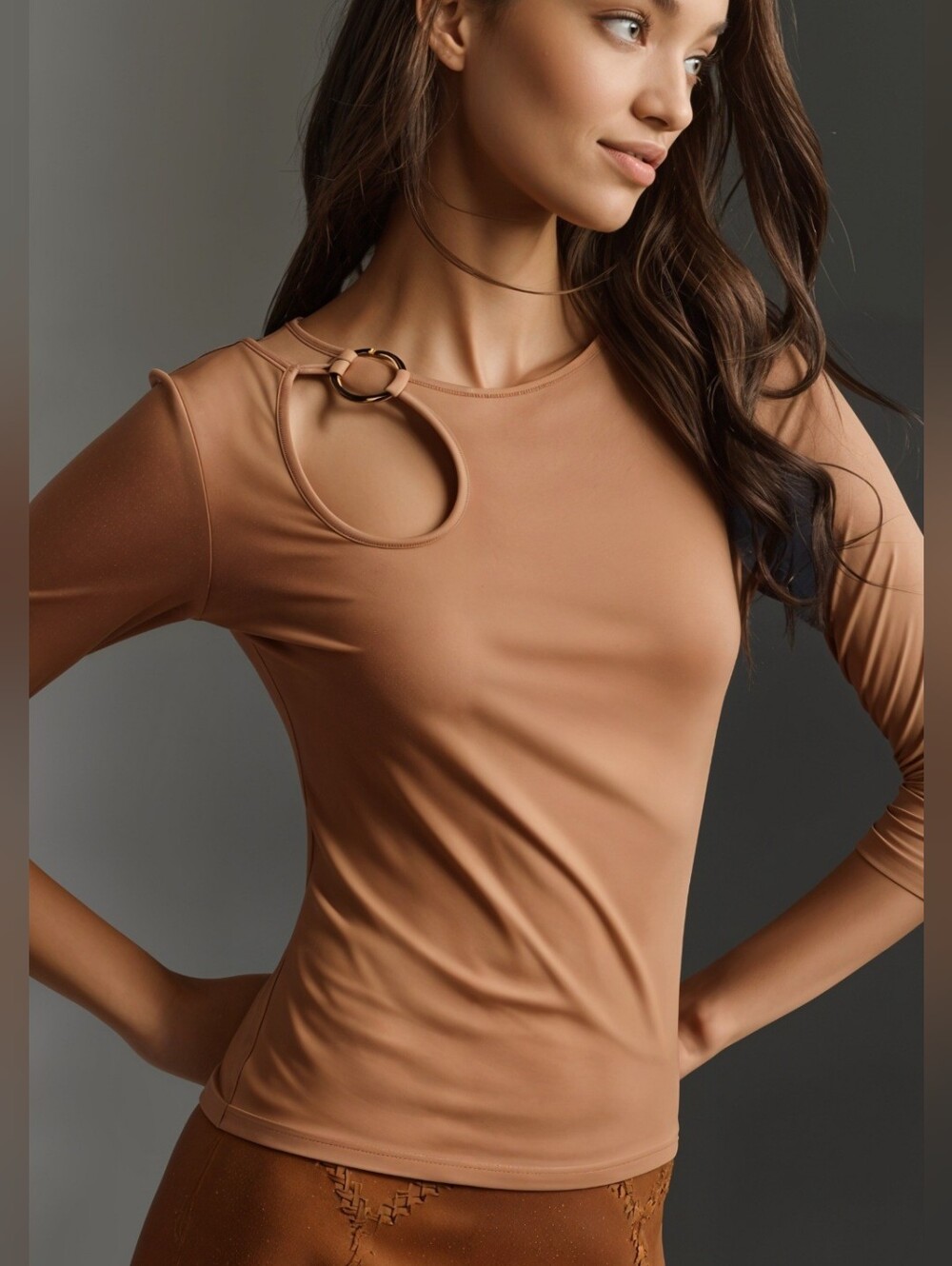 Guess Cutout Long Sleeve Top in Terracotta